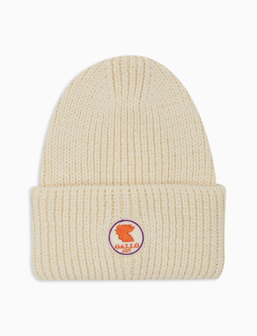 Unisex plain white ribbed beanie with cuff | Gallo 1927 - Official Online Shop