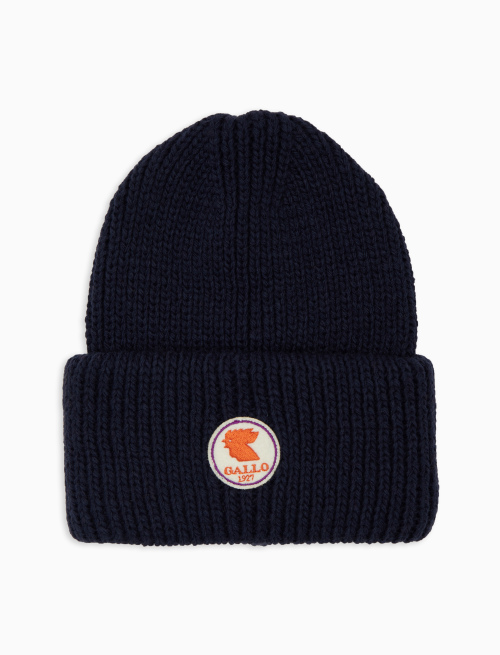 Unisex plain blue ribbed beanie with cuff - Man | Gallo 1927 - Official Online Shop