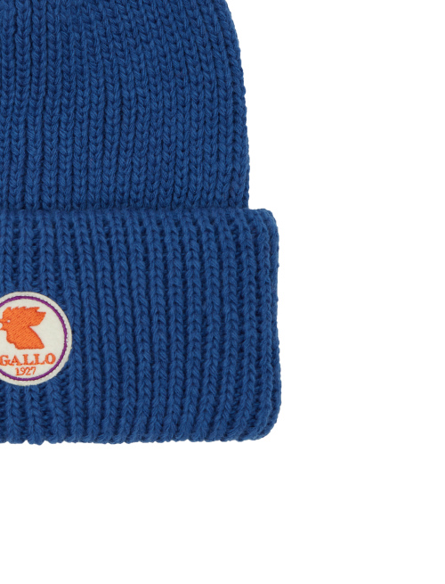 Unisex plain blue ribbed beanie with cuff - Man | Gallo 1927 - Official Online Shop