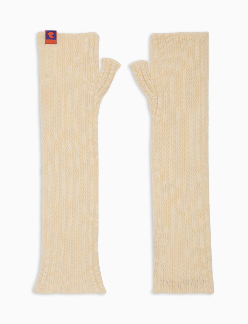 Women's long fingerless plain white ribbed gloves | Gallo 1927 - Official Online Shop