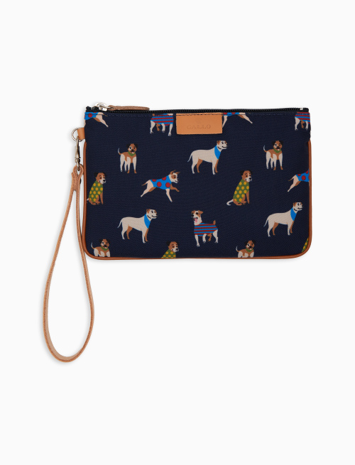 Contemporary blue unisex pouch with dog motif - Small Leather Goods | Gallo 1927 - Official Online Shop