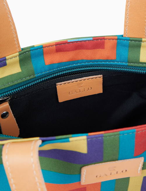 Borsa shopping piccola donna azzurro fantasia quadri concentrici - Pelletteria | Gallo 1927 - Official Online Shop