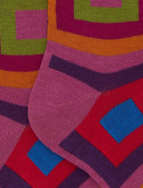 Kids' long purple cotton socks with concentric square motif - Black Friday Kids | Gallo 1927 - Official Online Shop