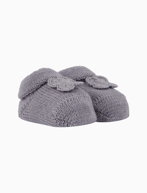Kids' grey wool booty socks with crocheted flower - Black Friday Kids | Gallo 1927 - Official Online Shop