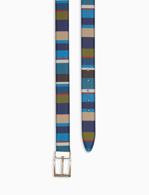 Cintura accorciabile e reversibile unisex pelle martellata righe multicolor blu - Piccola Pelletteria | Gallo 1927 - Official Online Shop