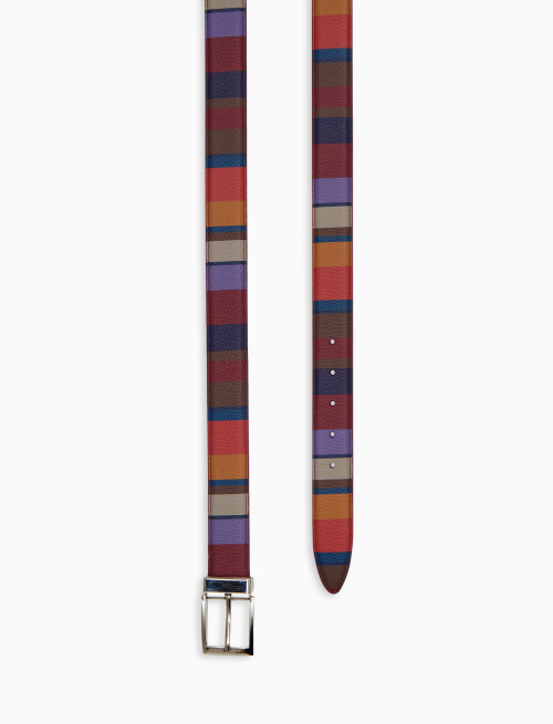 Cintura accorciabile e reversibile unisex pelle martellata bordò righe multicolor - Pelletteria | Gallo 1927 - Official Online Shop