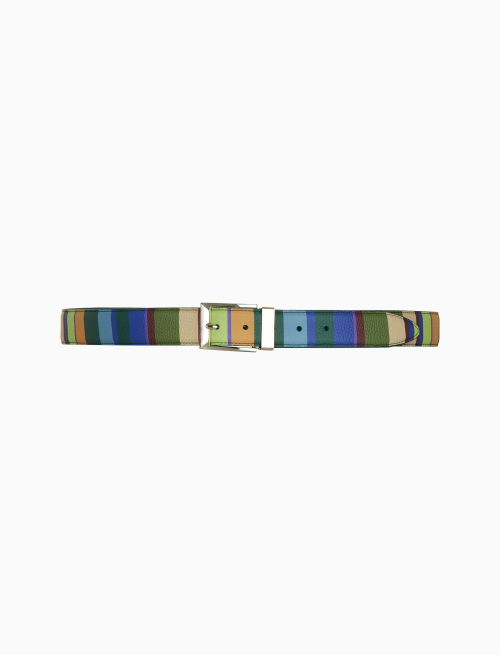 Unisex green reversible and length-adjustable hammered leather belt with multicoloured stripes - Small Leather Goods | Gallo 1927 - Official Online Shop