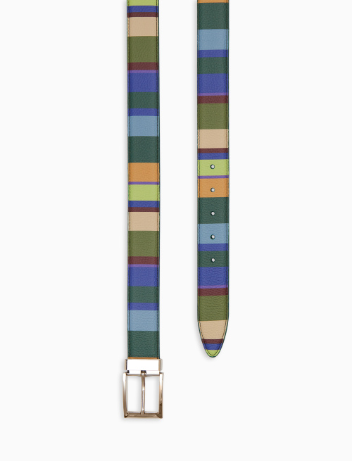 Cintura accorciabile e reversibile unisex pelle martellata righe multicolor verde - Piccola Pelletteria | Gallo 1927 - Official Online Shop