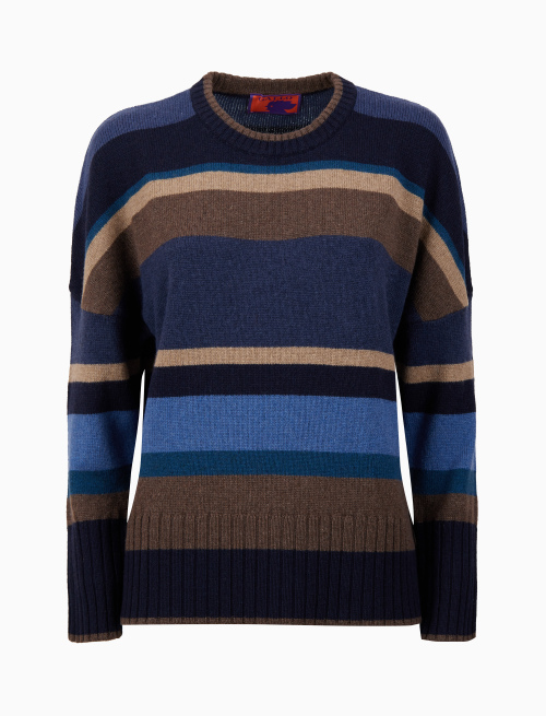 Pull girocollo donna lana blu righe multicolor | Gallo 1927 - Official Online Shop