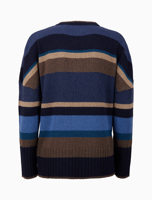 Pull girocollo donna lana blu righe multicolor | Gallo 1927 - Official Online Shop