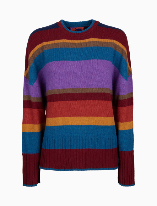 Pull girocollo donna lana bordò righe multicolor - Maglieria | Gallo 1927 - Official Online Shop