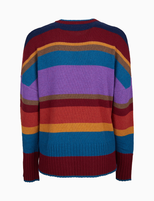 Pull girocollo donna lana bordò righe multicolor - Maglieria | Gallo 1927 - Official Online Shop