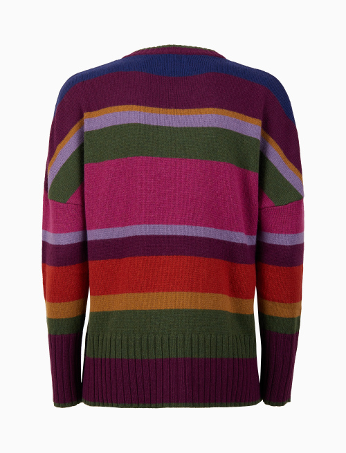 Pull girocollo donna lana viola righe multicolor - Abbigliamento | Gallo 1927 - Official Online Shop