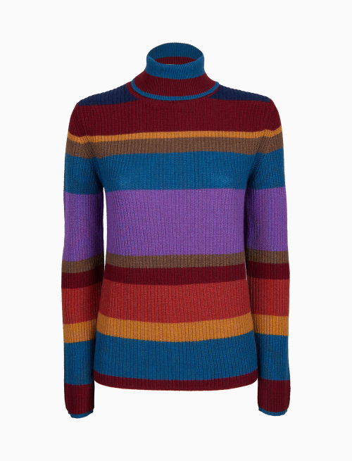 Pull dolcevita donna lana, viscosa e cashmere bordò a coste righe multicolor - Maglieria | Gallo 1927 - Official Online Shop