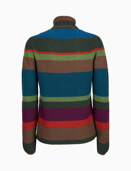 Pull dolcevita donna lana, viscosa e cashmere verde a coste righe multicolor - Maglieria | Gallo 1927 - Official Online Shop
