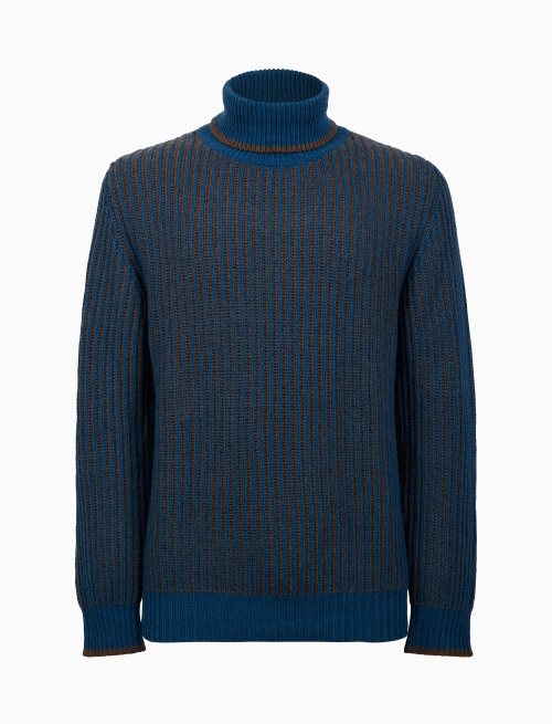 Men's turtleneck in green wool, viscose and cashmere with two-tone plated rib - Clothing | Gallo 1927 - Official Online Shop