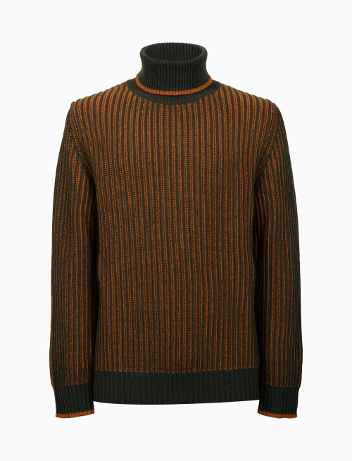 Men's turtleneck in green wool, viscose and cashmere with two-tone plated rib - Clothing | Gallo 1927 - Official Online Shop