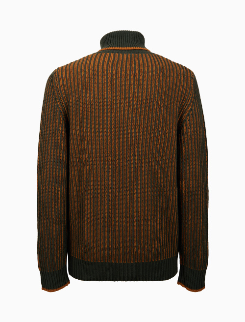 Men's turtleneck in green wool, viscose and cashmere with two-tone plated rib - Clothing | Gallo 1927 - Official Online Shop