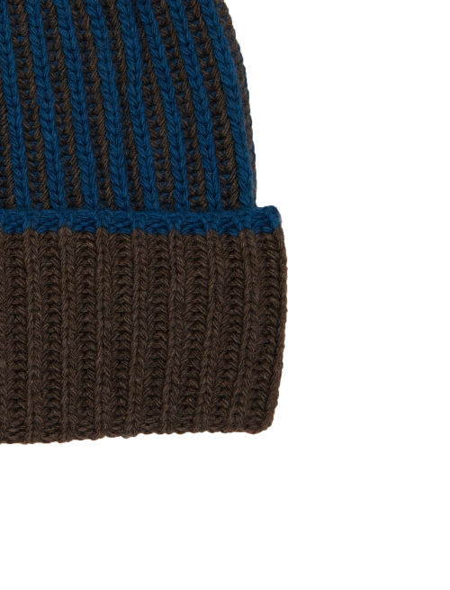 Berretto con risvolto e pom pon unisex lana, viscosa e cashmere blu costa inglese vanisé | Gallo 1927 - Official Online Shop