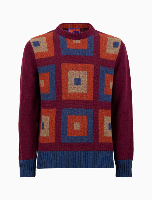 Pull girocollo uomo lana verde fantasia quadri concentrici | Gallo 1927 - Official Online Shop