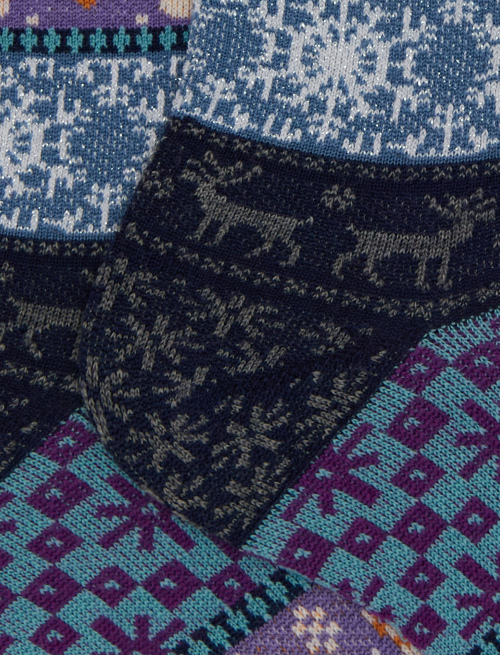 Women's short blue wool socks with sparkling decorative Christmas motif - Socks | Gallo 1927 - Official Online Shop