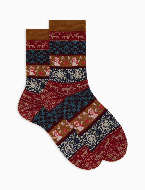 Women's short red wool socks with sparkling decorative Christmas motif - Socks | Gallo 1927 - Official Online Shop