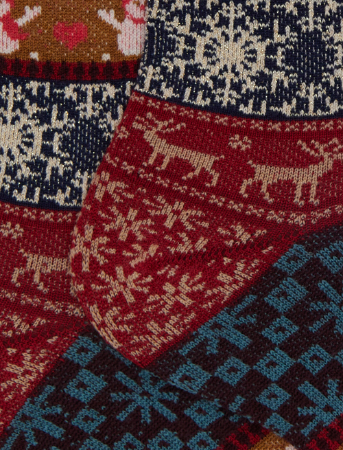 Women's short red wool socks with sparkling decorative Christmas motif - Socks | Gallo 1927 - Official Online Shop