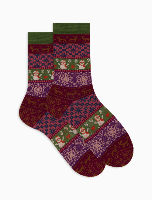 Women's short purple wool socks with sparkling decorative Christmas motif - Socks | Gallo 1927 - Official Online Shop