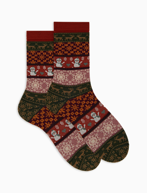 Women's short green wool socks with sparkling decorative Christmas motif - Socks | Gallo 1927 - Official Online Shop