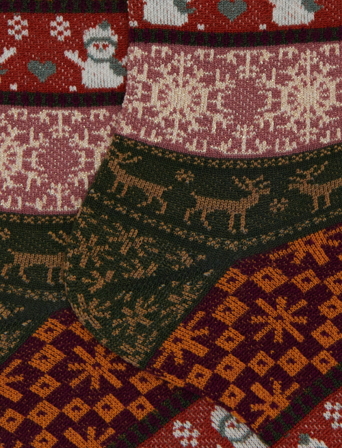 Women's short green wool socks with sparkling decorative Christmas motif - Socks | Gallo 1927 - Official Online Shop