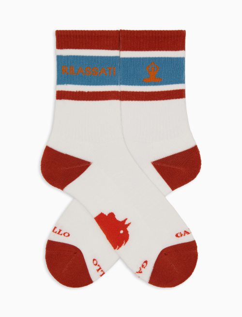 Calze corte unisex spugna di cotone bianco slogan rilassati - Sport e Spugna | Gallo 1927 - Official Online Shop