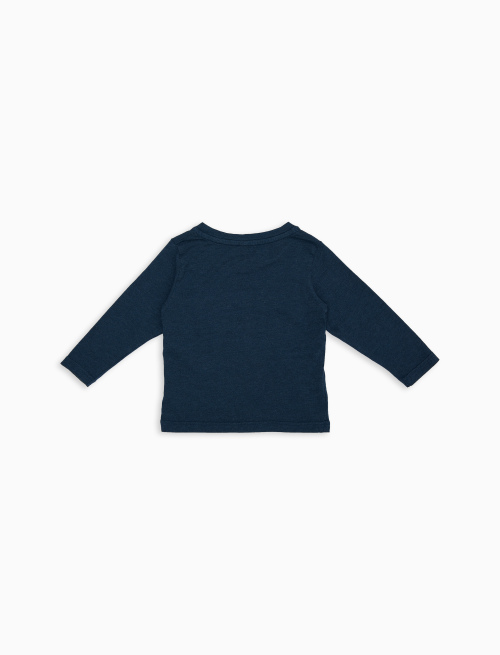 Kids' garment-dyed blue cotton long-sleeved T-shirt with multicoloured fleece pocket - Black Friday Kids | Gallo 1927 - Official Online Shop