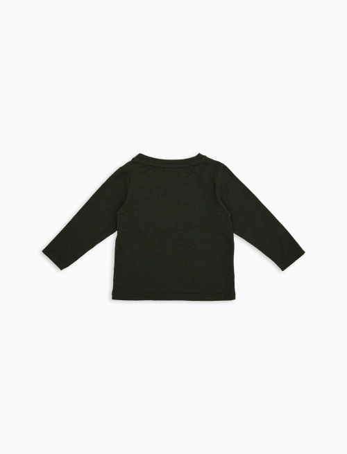 Kids' garment-dyed green cotton long-sleeved T-shirt with multicoloured fleece pocket - Black Friday Kids | Gallo 1927 - Official Online Shop