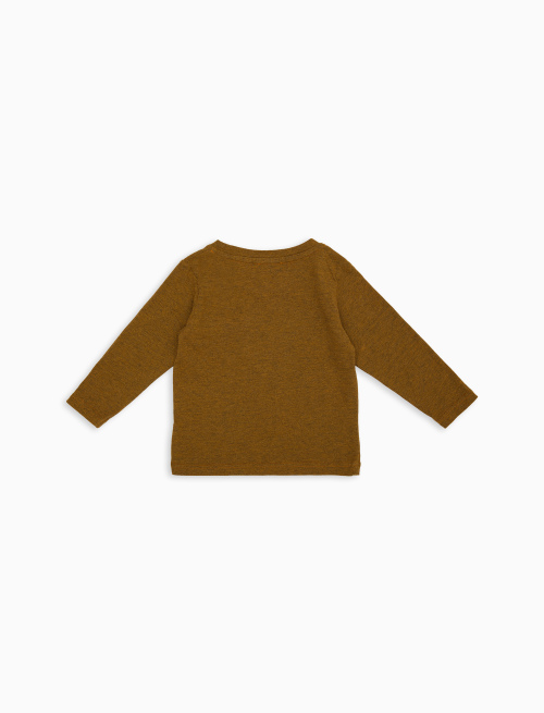 Kids' garment-dyed yellow cotton long-sleeved T-shirt with multicoloured fleece pocket - Black Friday Kids | Gallo 1927 - Official Online Shop