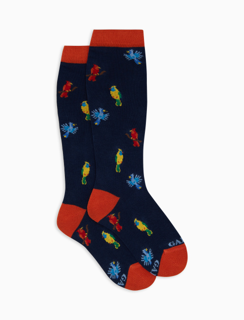 Kids' long blue cotton socks with woodpecker motif - Black Friday Kids | Gallo 1927 - Official Online Shop