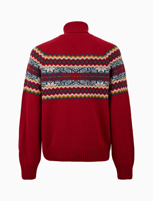 Men's red wool, viscose and cashmere turtleneck with decorative Christmas motif - Clothing | Gallo 1927 - Official Online Shop