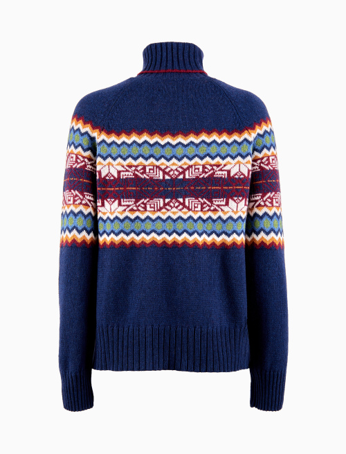 Pull dolcevita donna lana, viscosa e cashmere blu fantasia greca natalizia - Abbigliamento | Gallo 1927 - Official Online Shop