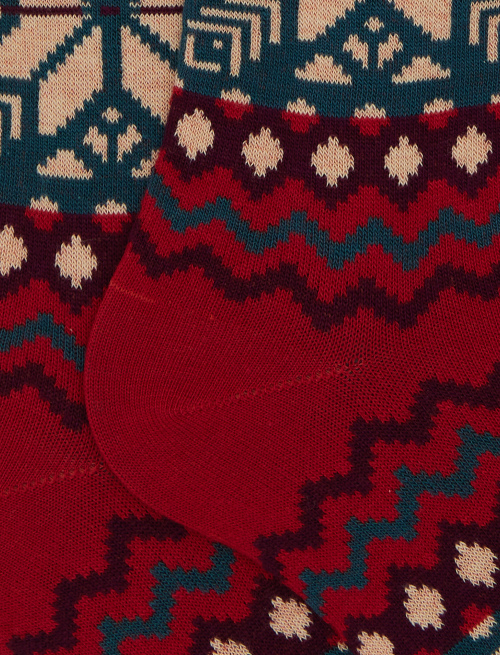 Women's long red cotton socks with decorative Christmas motif - Socks | Gallo 1927 - Official Online Shop