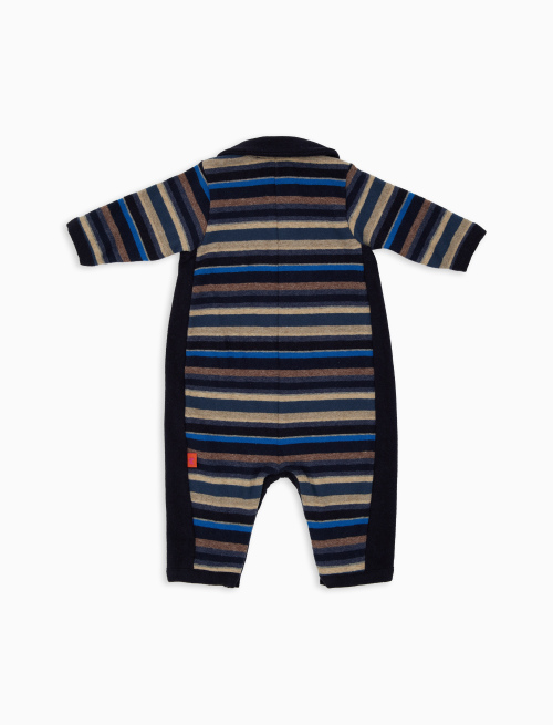 Kids' footless blue fleece romper with multicoloured stripes - Black Friday Kids | Gallo 1927 - Official Online Shop