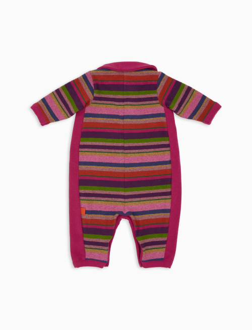 Kids' footless purple fleece romper with multicoloured stripes - Black Friday Kids | Gallo 1927 - Official Online Shop