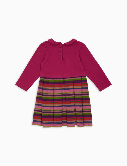 Kids' plain purple A-line fleece dress with long sleeves and multicoloured stripes - Black Friday Kids | Gallo 1927 - Official Online Shop