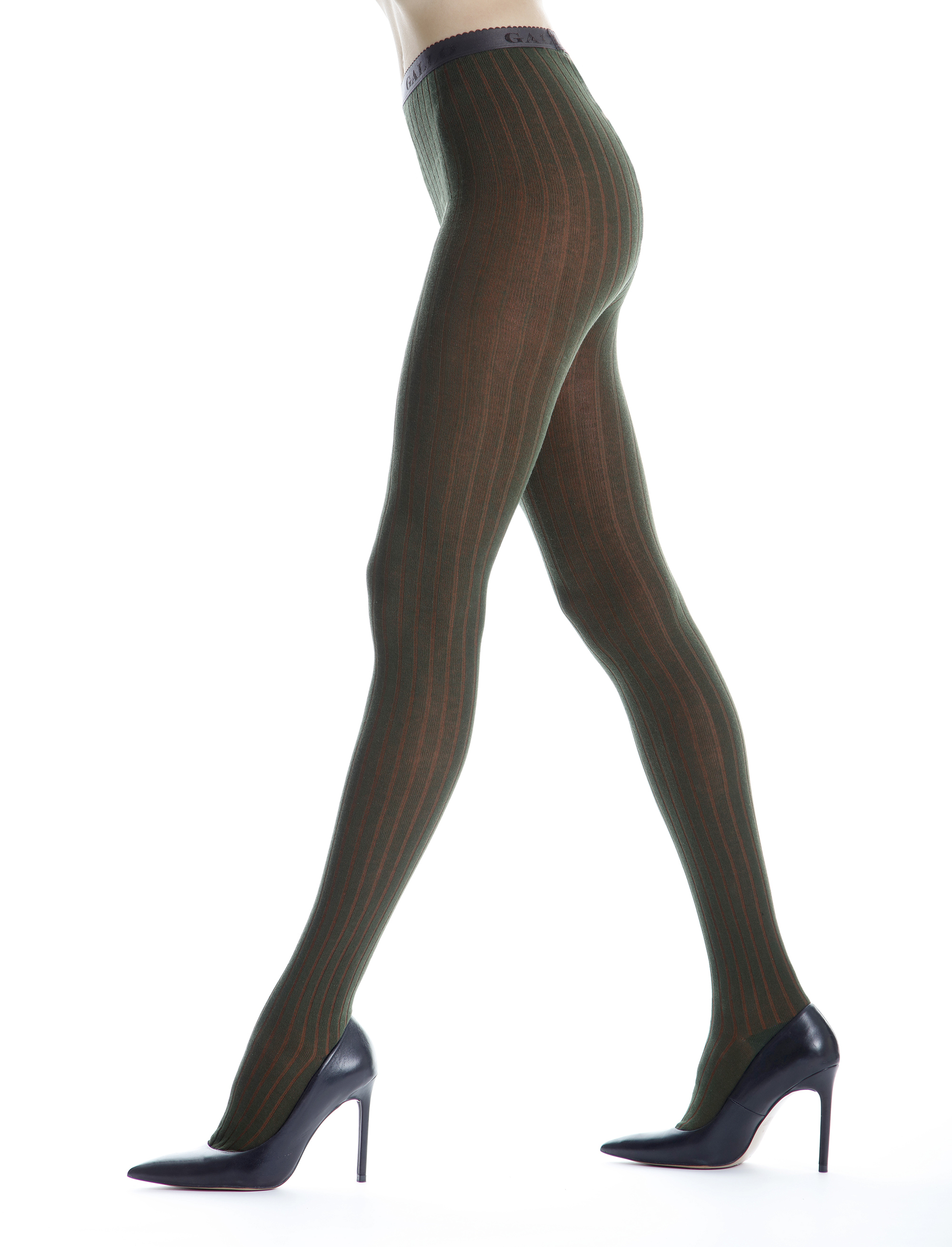 Women's green cotton tights with plated rib - Socks | Gallo 1927 - Official Online Shop