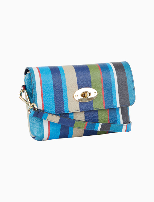 Women's blue multicolor striped hammered leather mini shoulder bag - Accessories | Gallo 1927 - Official Online Shop