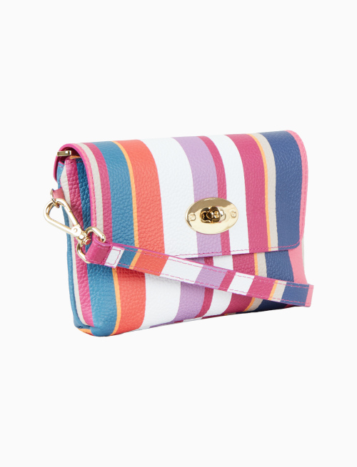 Women's blue multicolor striped hammered leather mini shoulder bag - Accessories | Gallo 1927 - Official Online Shop