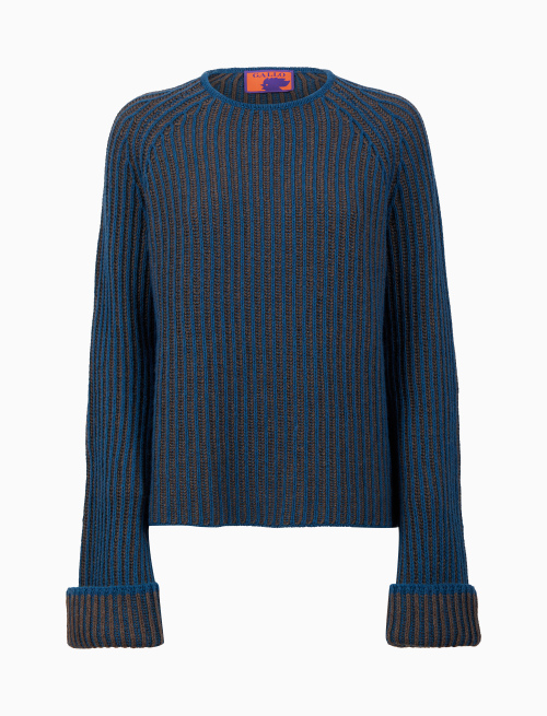 Women's green wool, viscose and cashmere crew-neck with two-tone rib | Gallo 1927 - Official Online Shop