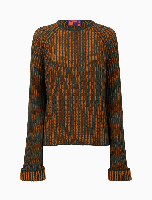 Women's green wool, viscose and cashmere crew-neck with two-tone rib - Clothing | Gallo 1927 - Official Online Shop