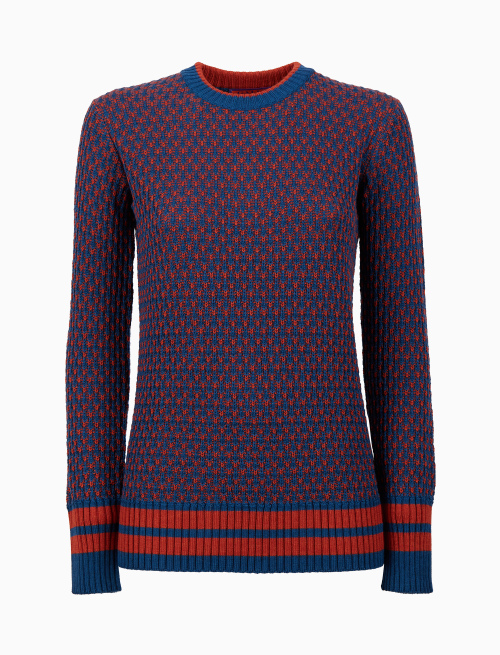 Pull girocollo donna lana blu fantasia a due colori - Abbigliamento | Gallo 1927 - Official Online Shop