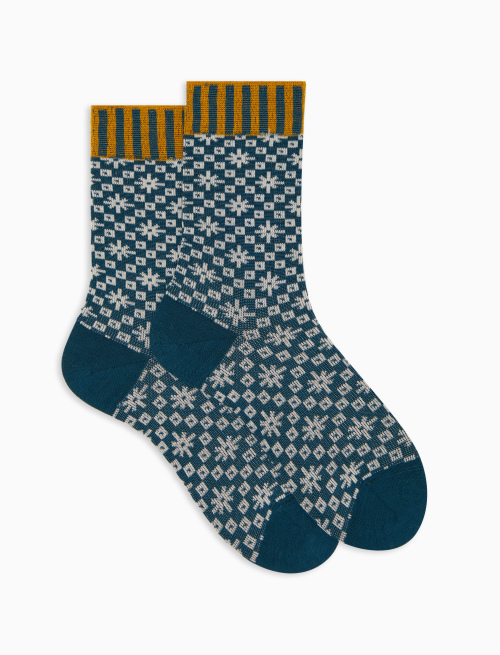 Women's short green wool socks with Norwegian motif - Socks | Gallo 1927 - Official Online Shop