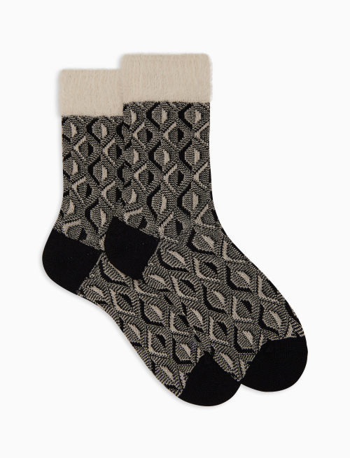Calze corte donna lana, seta e cashmere nero fantasia geometrico effetto scintillante - Corte | Gallo 1927 - Official Online Shop