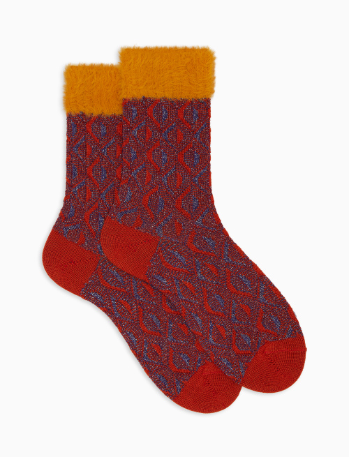 Calze corte donna lana, seta e cashmere arancio fantasia geometrico effetto scintillante - Corte | Gallo 1927 - Official Online Shop